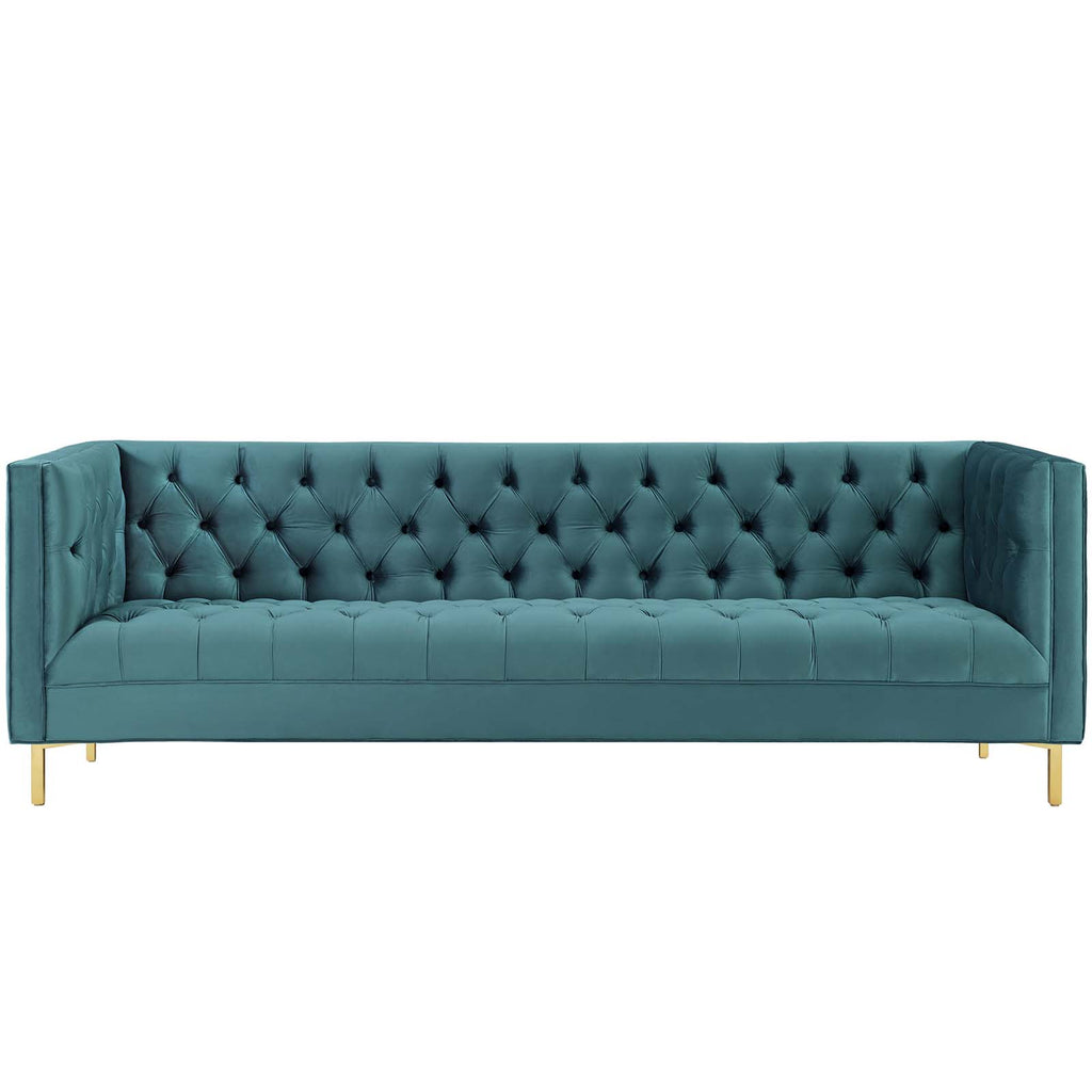 Delight Tufted Button Performance Velvet Sofa in Sea Blue