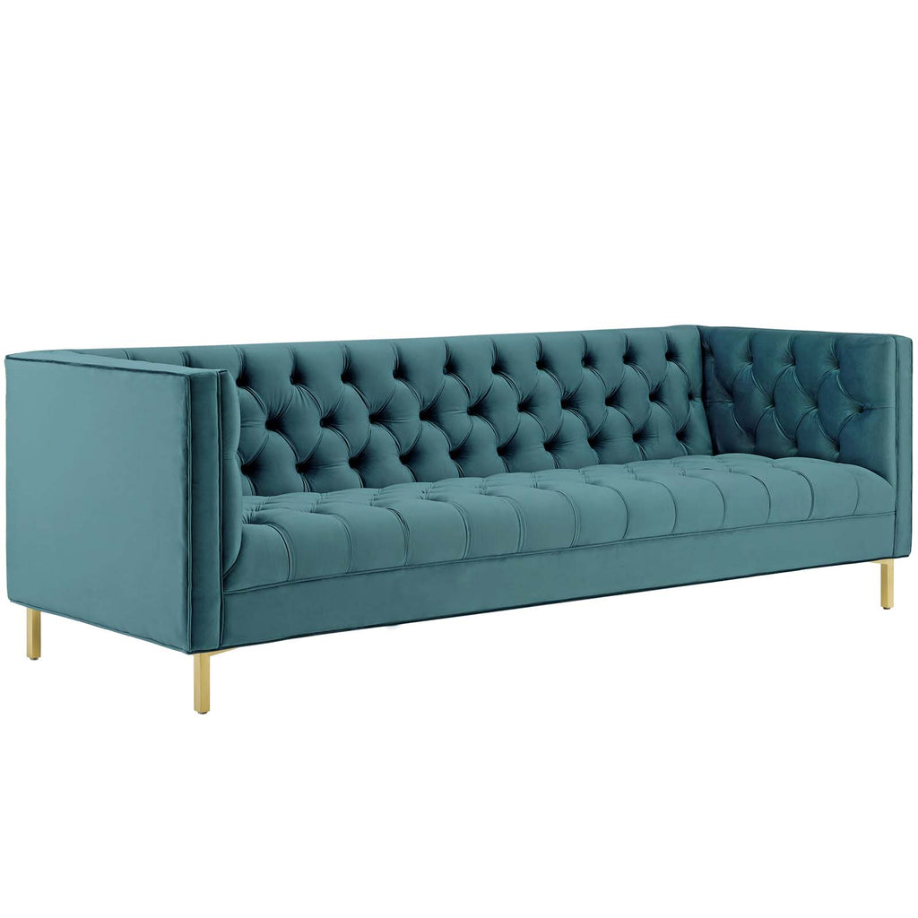 Delight Tufted Button Performance Velvet Sofa in Sea Blue