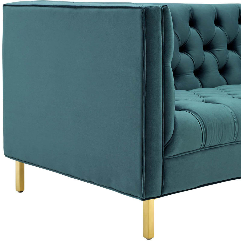 Delight Tufted Button Performance Velvet Sofa in Sea Blue