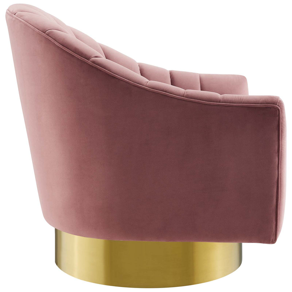 Buoyant Vertical Channel Tufted Accent Lounge Performance Velvet Swivel Chair in Dusty Rose