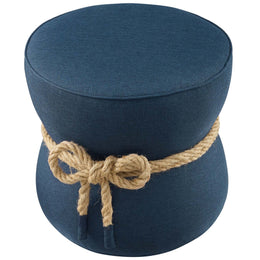 Beat Nautical Rope Upholstered Fabric Ottoman in Blue