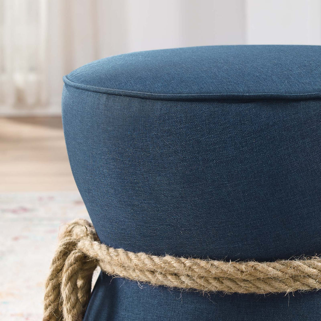 Beat Nautical Rope Upholstered Fabric Ottoman in Blue