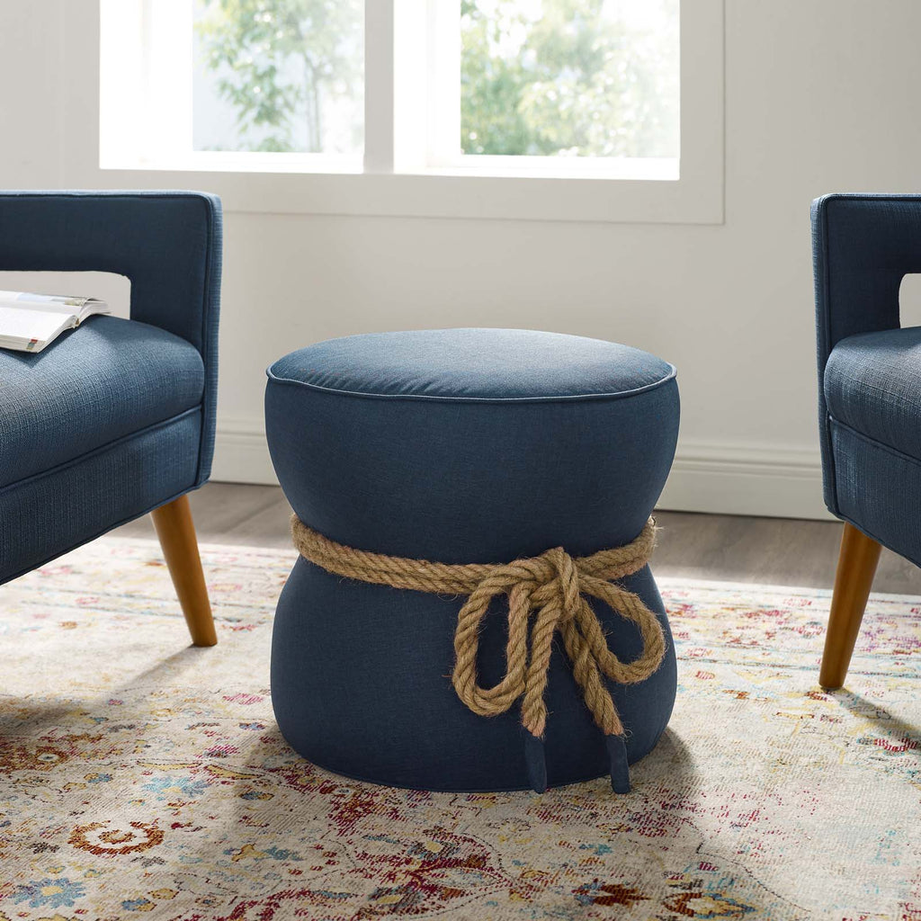 Beat Nautical Rope Upholstered Fabric Ottoman in Blue
