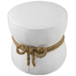 Beat Nautical Rope Upholstered Fabric Ottoman in White