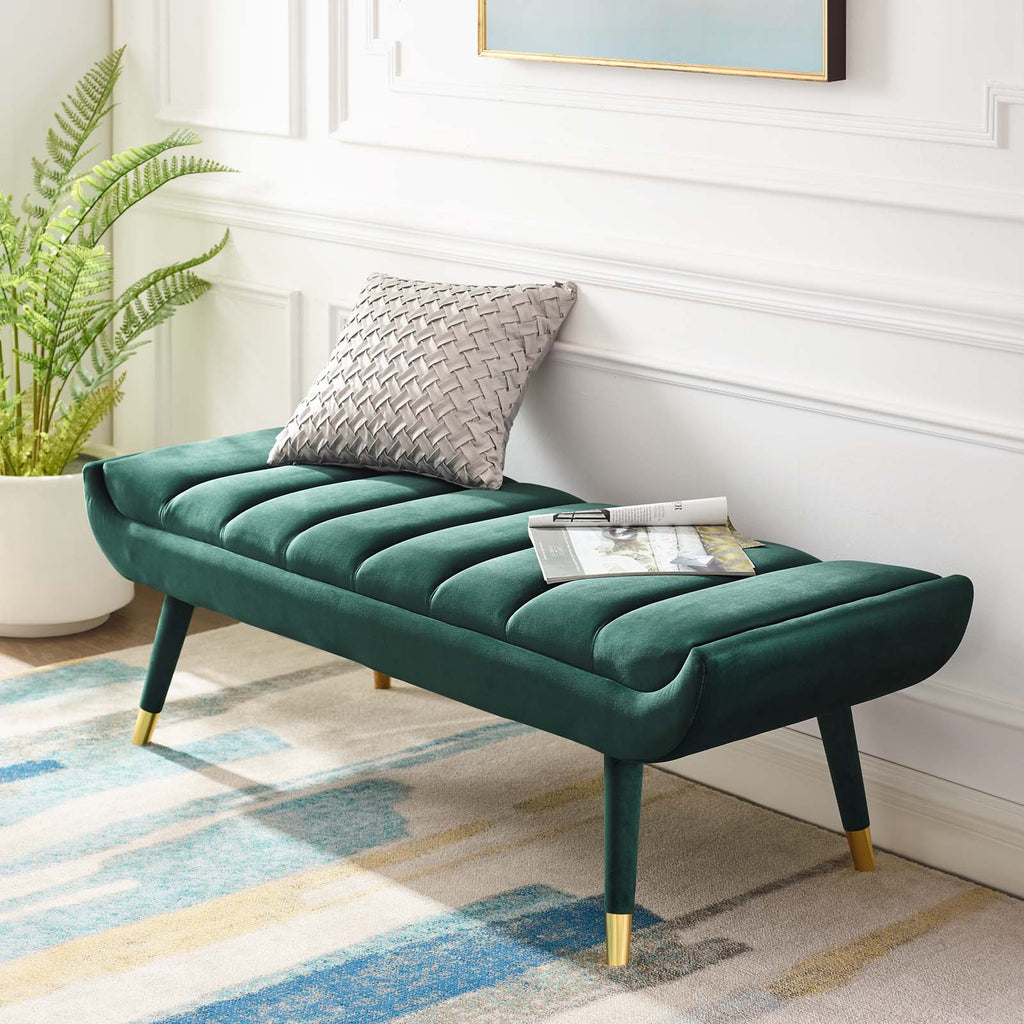 Guess Channel Tufted Performance Velvet Accent Bench in Green