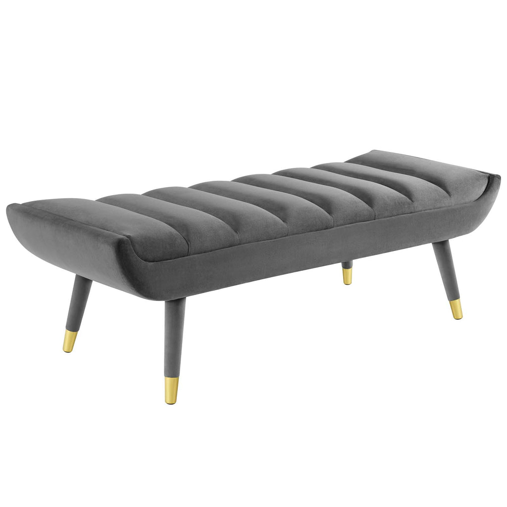 Guess Channel Tufted Performance Velvet Accent Bench in Gray