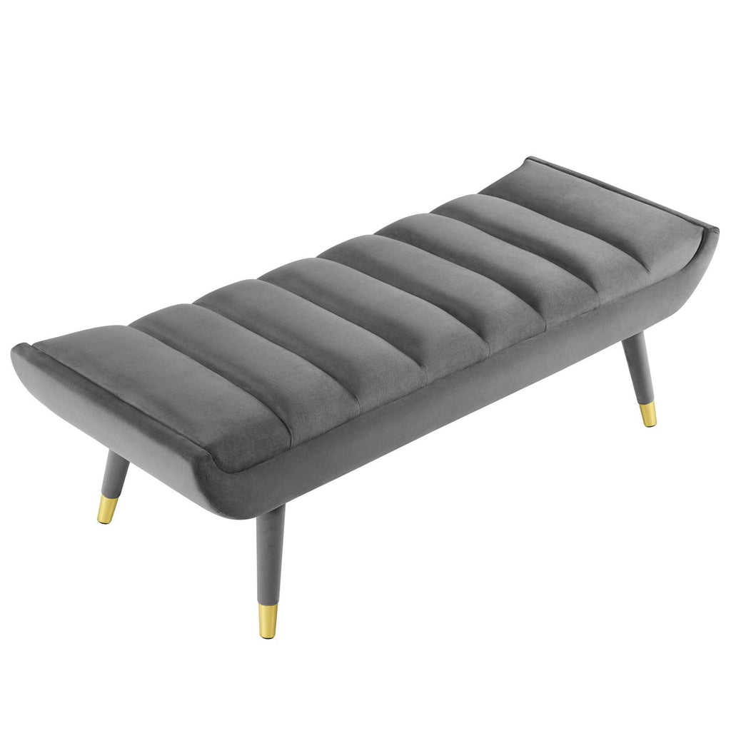 Guess Channel Tufted Performance Velvet Accent Bench in Gray