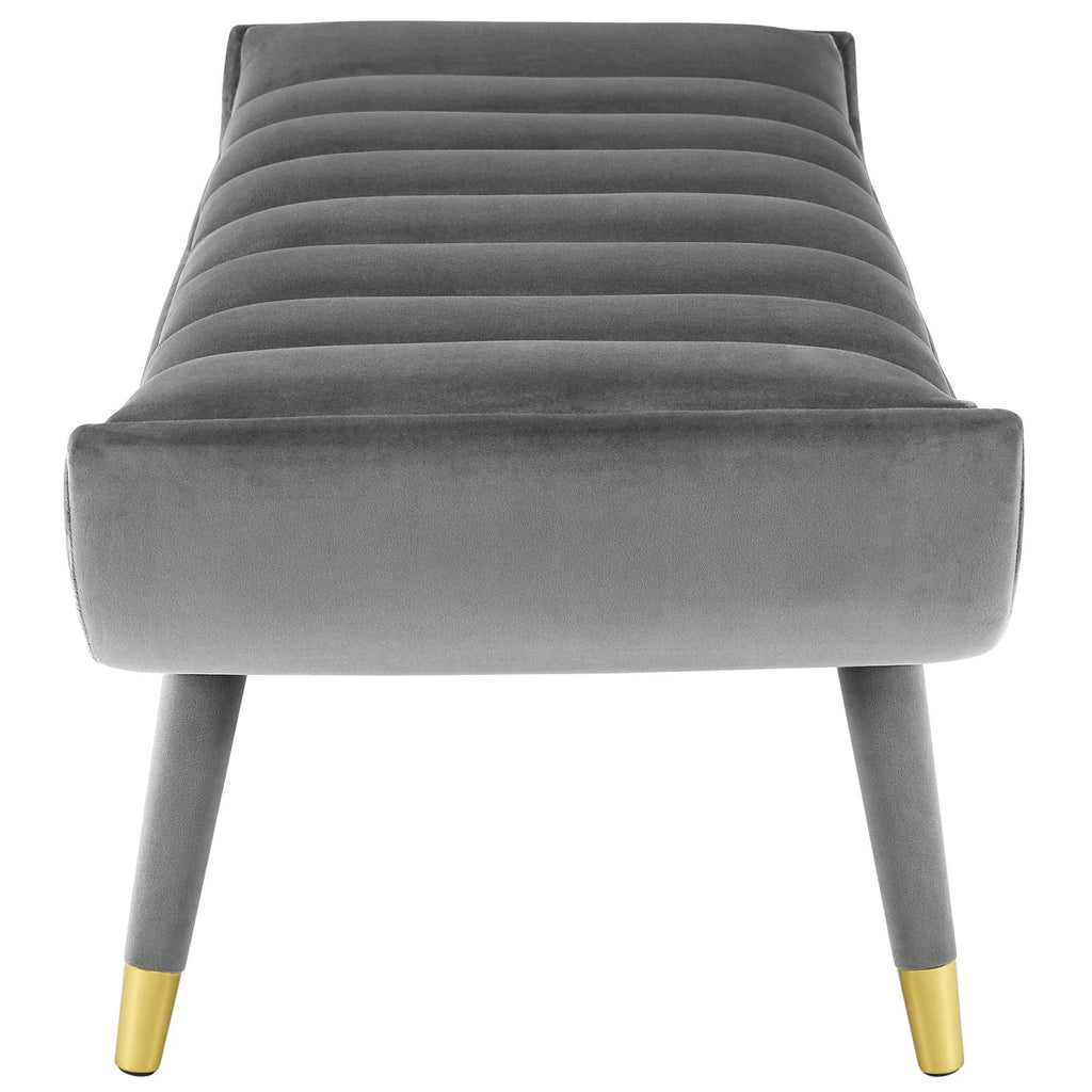 Guess Channel Tufted Performance Velvet Accent Bench in Gray