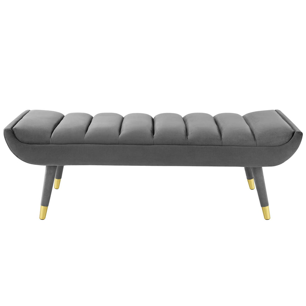 Guess Channel Tufted Performance Velvet Accent Bench in Gray