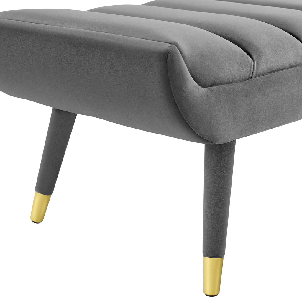 Guess Channel Tufted Performance Velvet Accent Bench in Gray