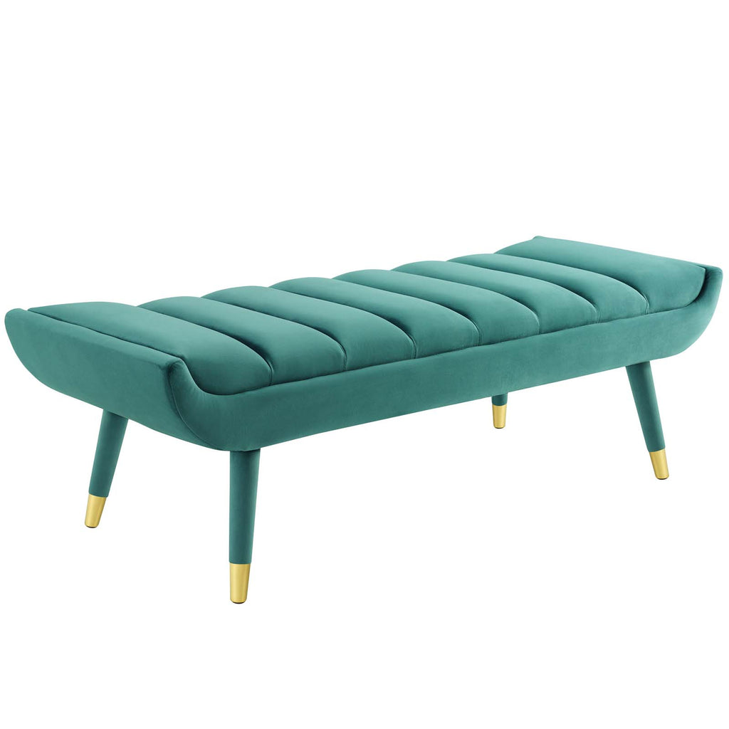 Guess Channel Tufted Performance Velvet Accent Bench in Teal