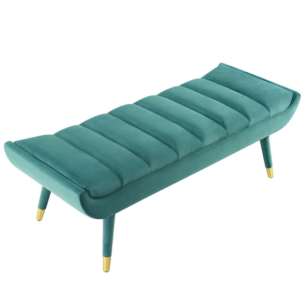 Guess Channel Tufted Performance Velvet Accent Bench in Teal