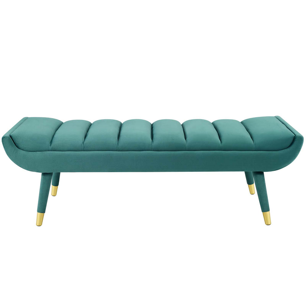 Guess Channel Tufted Performance Velvet Accent Bench in Teal