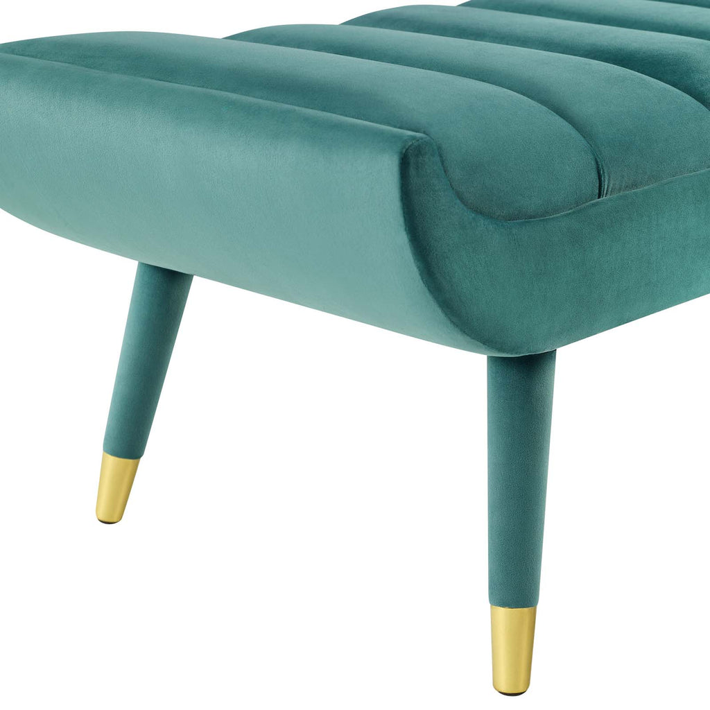 Guess Channel Tufted Performance Velvet Accent Bench in Teal