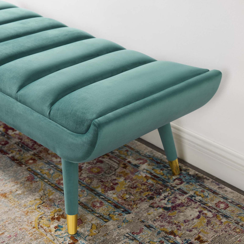 Guess Channel Tufted Performance Velvet Accent Bench in Teal