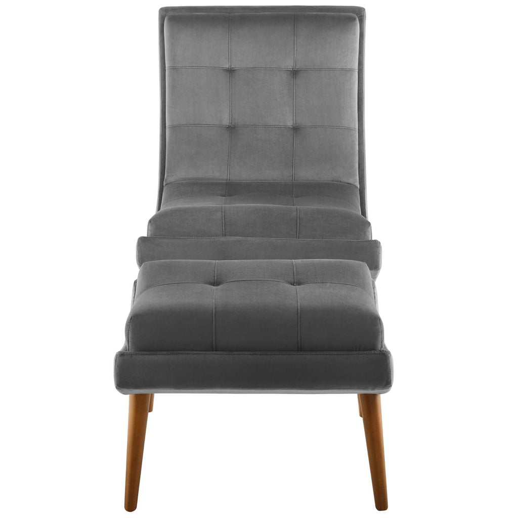 Ramp Upholstered Performance Velvet Lounge Chair and Ottoman Set in Gray