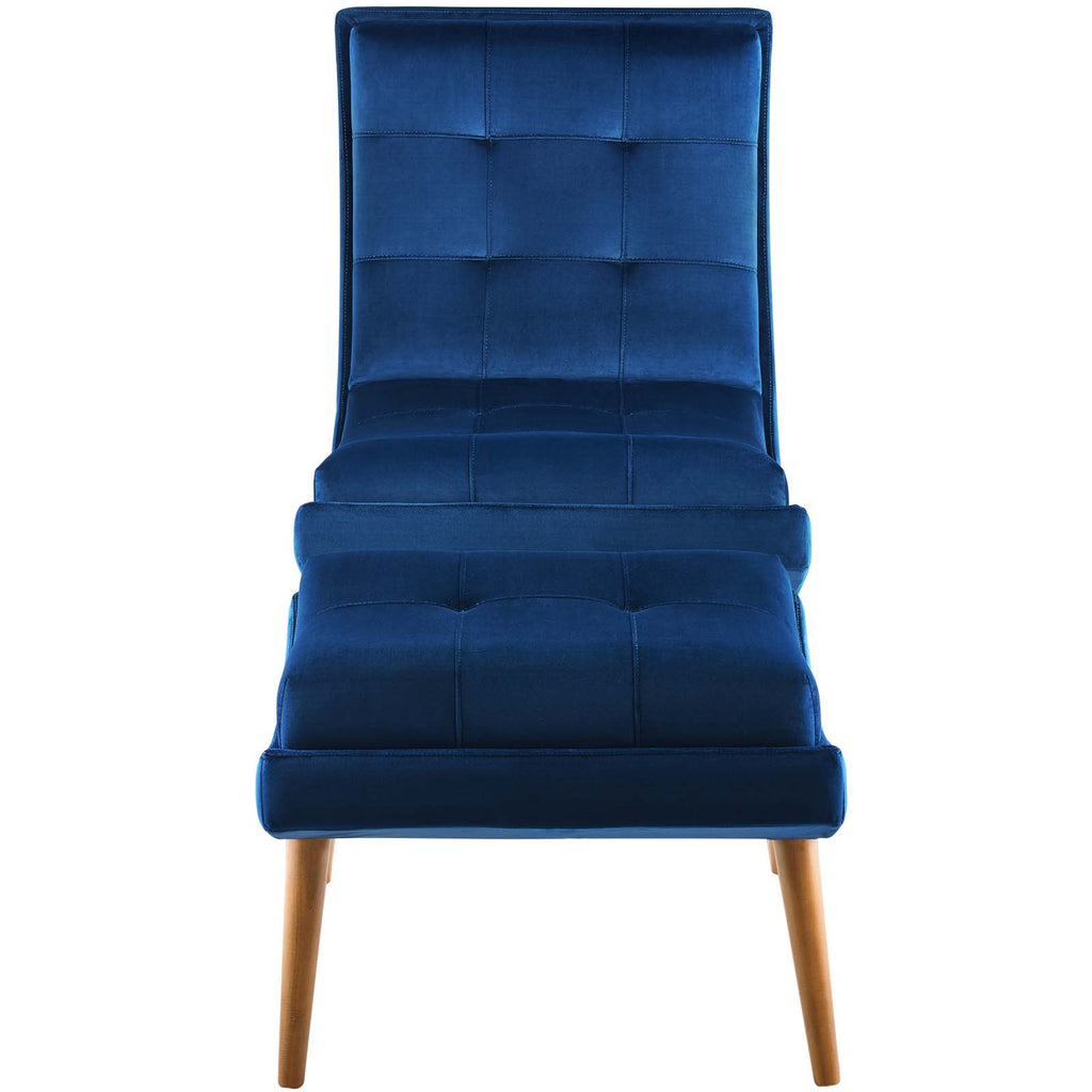 Ramp Upholstered Performance Velvet Lounge Chair and Ottoman Set in Navy