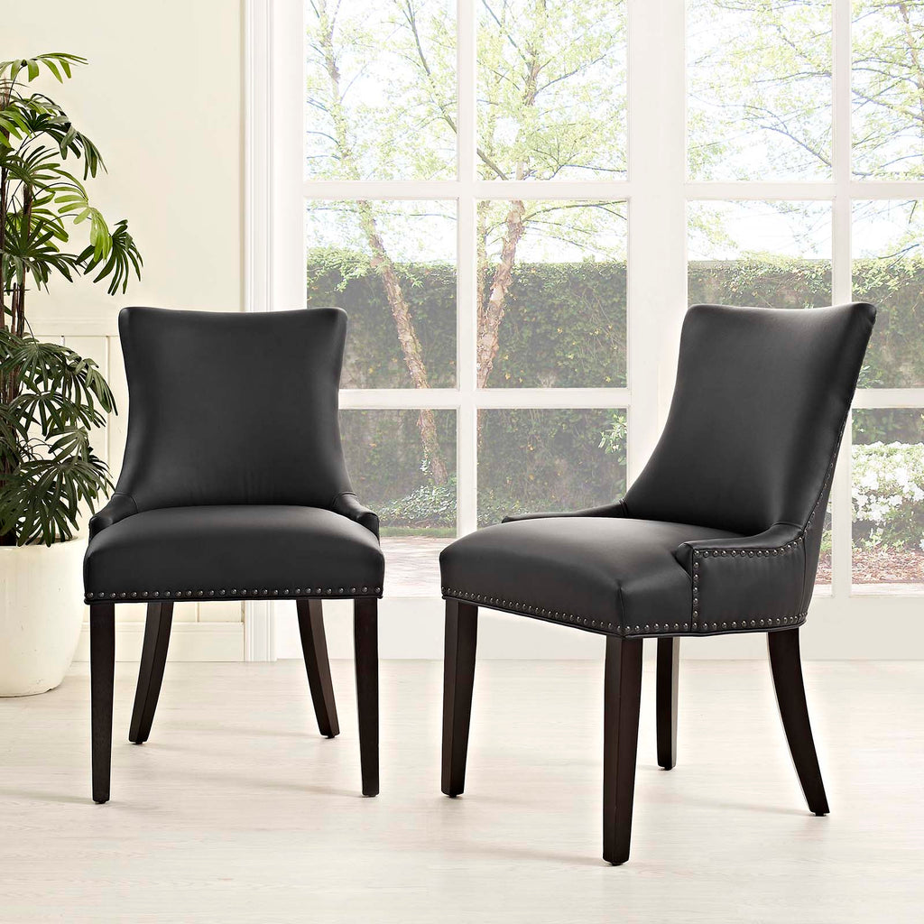 Marquis Dining Chair Faux Leather Set of 2 in Black