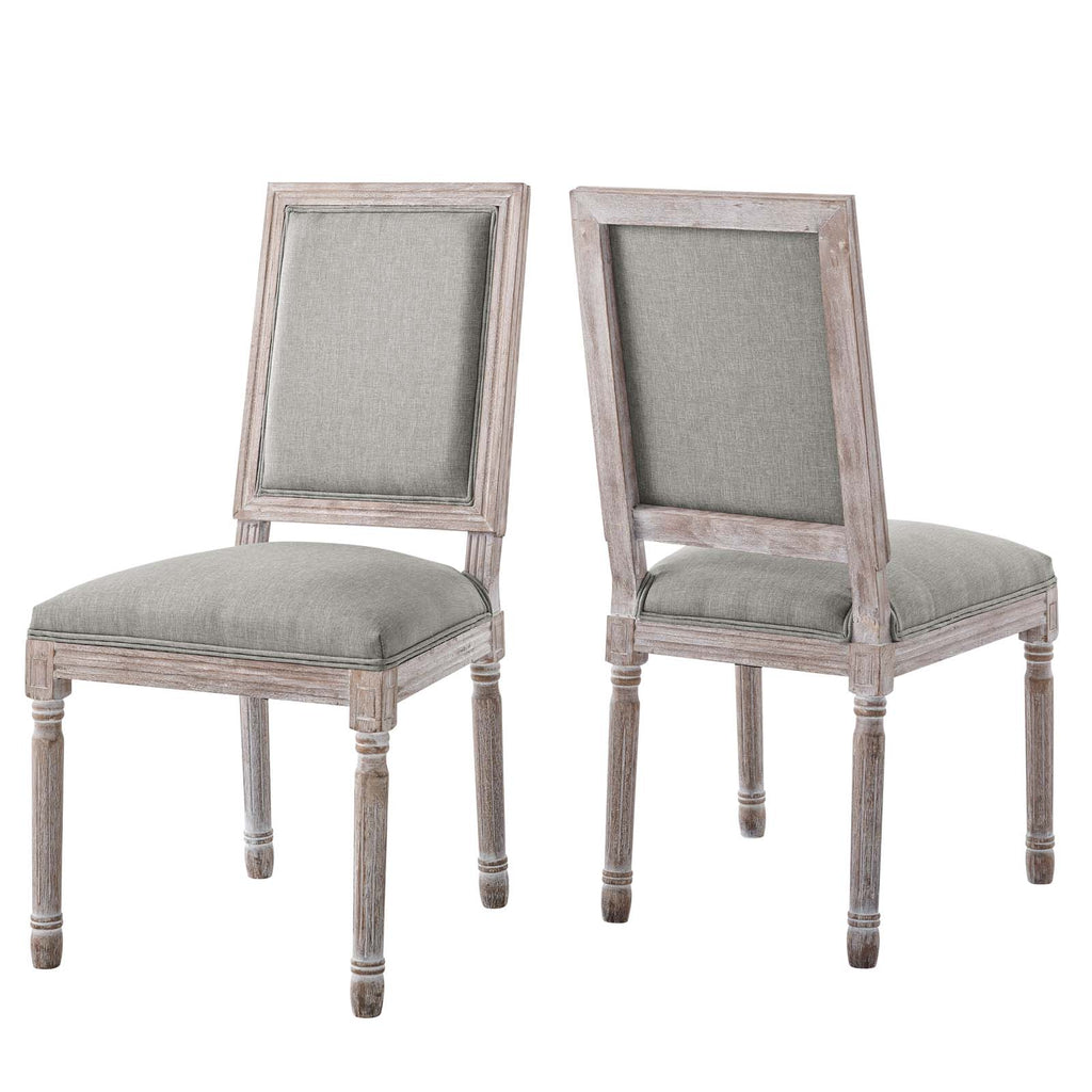 Court Dining Side Chair Upholstered Fabric Set of 2 in Light Gray