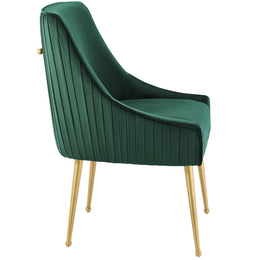 Discern Pleated Back Upholstered Performance Velvet Dining Chair in Green