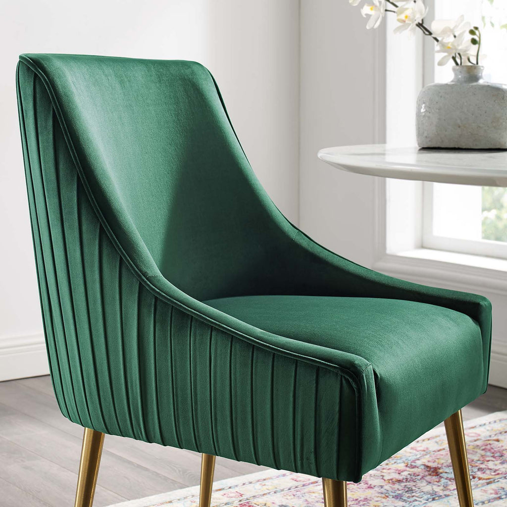 Discern Pleated Back Upholstered Performance Velvet Dining Chair in Green