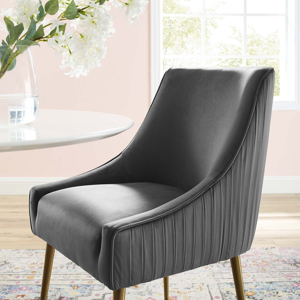 Discern Pleated Back Upholstered Performance Velvet Dining Chair in Gray