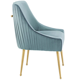 Discern Pleated Back Upholstered Performance Velvet Dining Chair in Light Blue