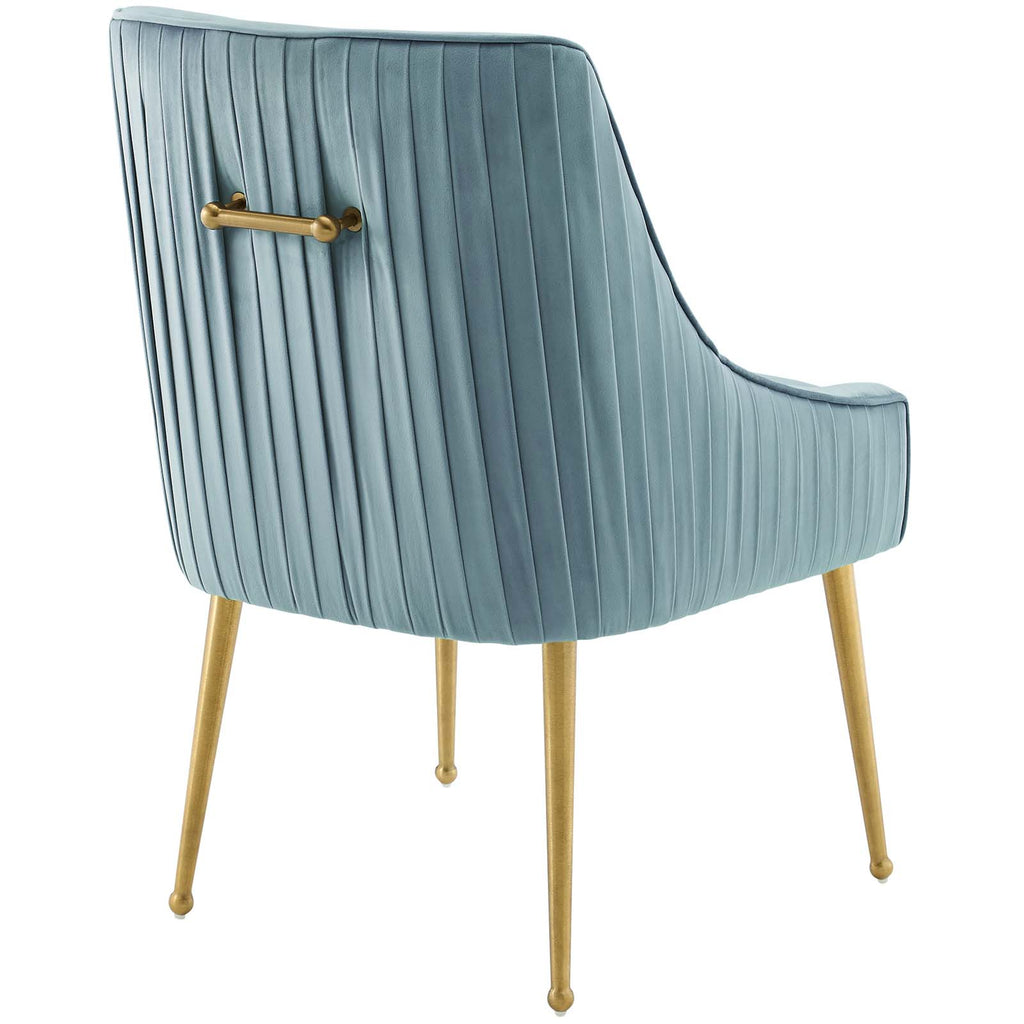 Discern Pleated Back Upholstered Performance Velvet Dining Chair in Light Blue