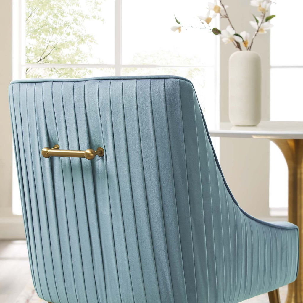 Discern Pleated Back Upholstered Performance Velvet Dining Chair in Light Blue