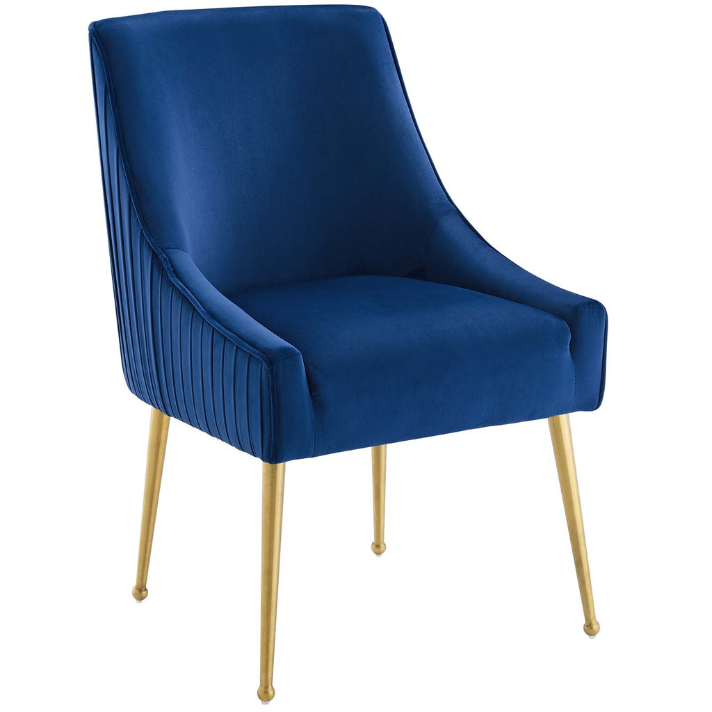 Discern Pleated Back Upholstered Performance Velvet Dining Chair in Navy