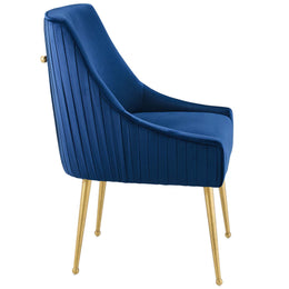 Discern Pleated Back Upholstered Performance Velvet Dining Chair in Navy