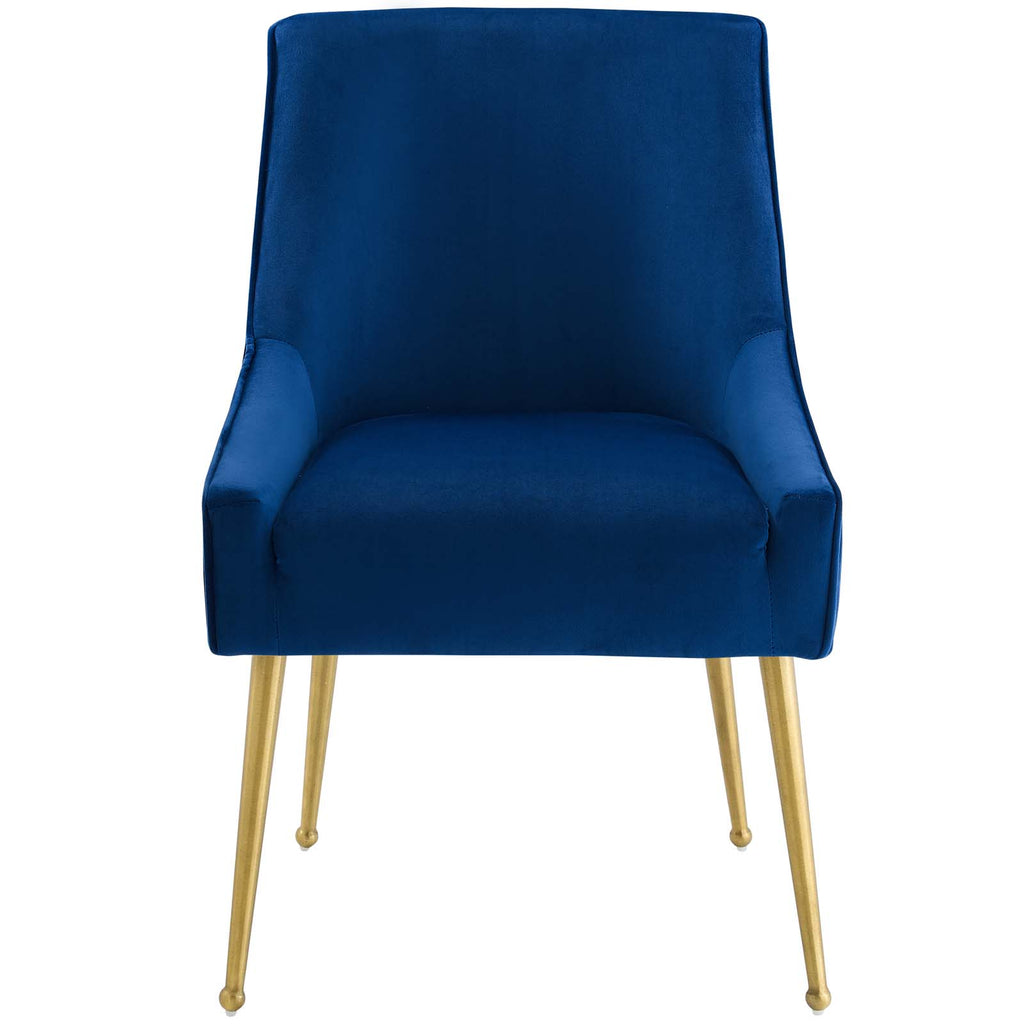 Discern Pleated Back Upholstered Performance Velvet Dining Chair in Navy