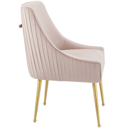 Discern Pleated Back Upholstered Performance Velvet Dining Chair in Pink