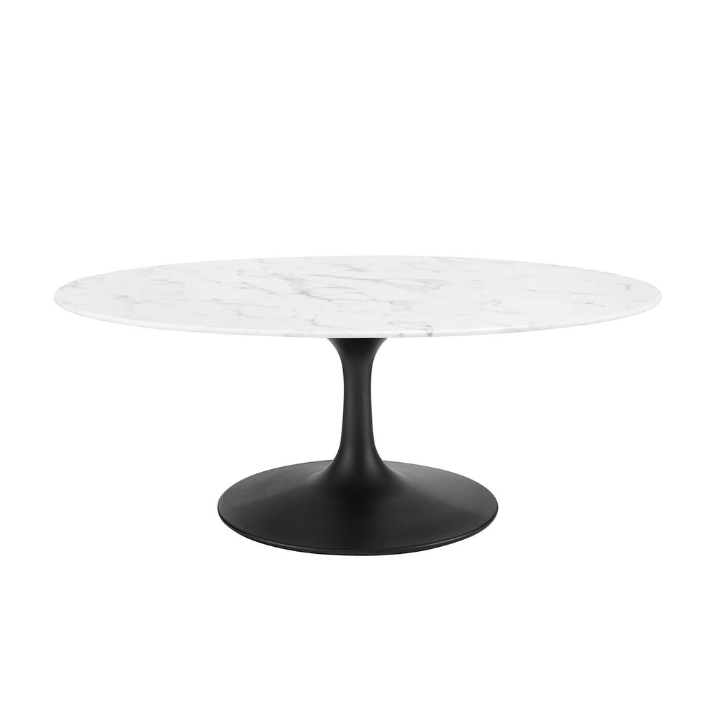 Lippa 42" Oval-Shaped Artificial Marble Coffee Table in Black White