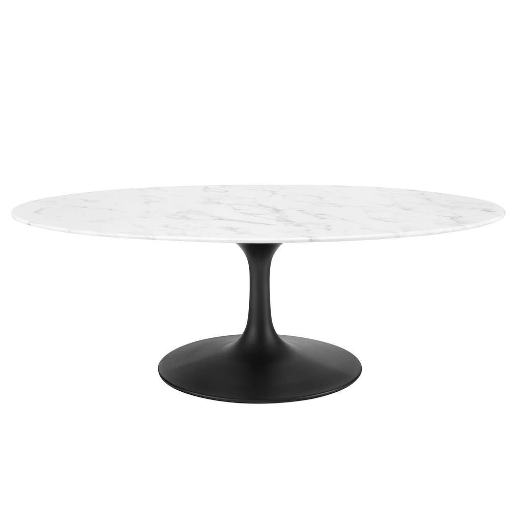 Lippa 48" Oval-Shaped Artificial Marble Coffee Table in Black White