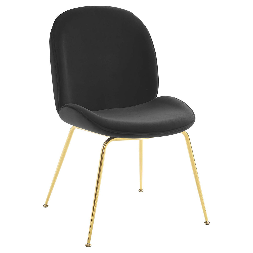 Scoop Gold Stainless Steel Leg Performance Velvet Dining Chair in Black