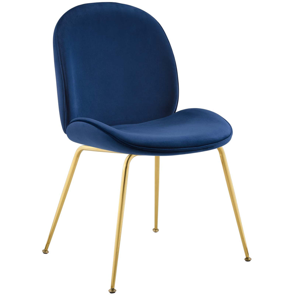 Scoop Gold Stainless Steel Leg Performance Velvet Dining Chair in Navy