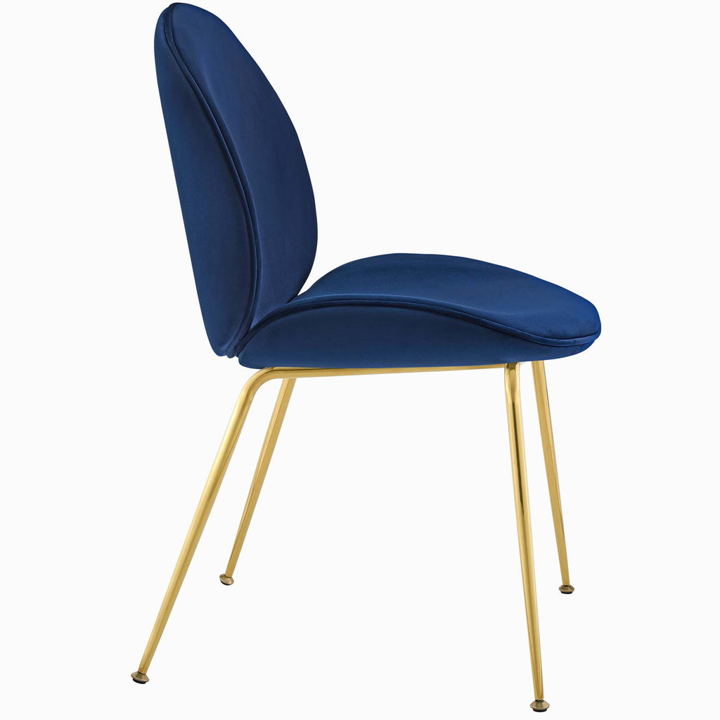 Scoop Gold Stainless Steel Leg Performance Velvet Dining Chair in Navy