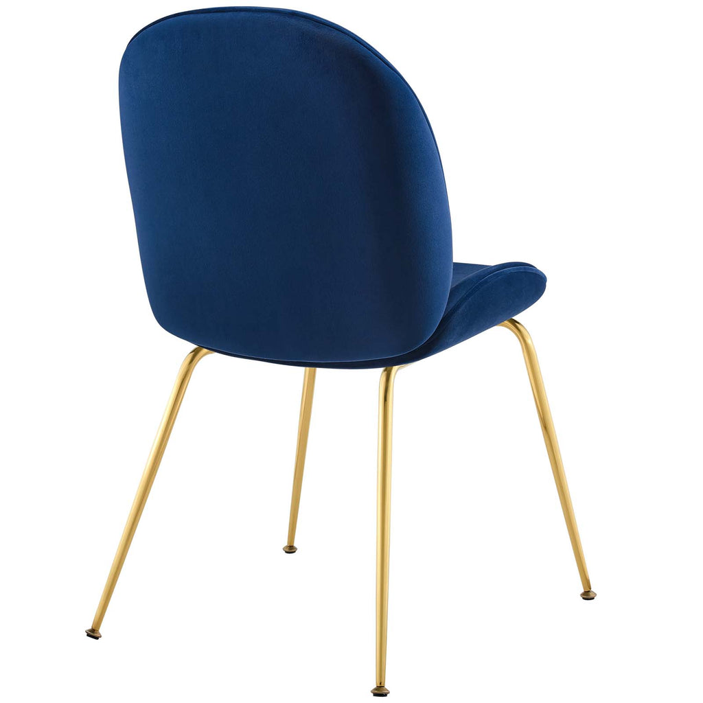 Scoop Gold Stainless Steel Leg Performance Velvet Dining Chair in Navy