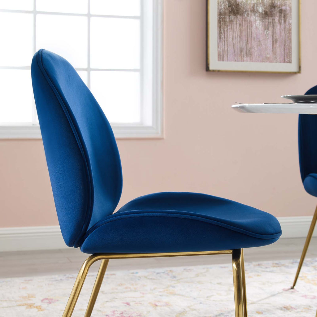 Scoop Gold Stainless Steel Leg Performance Velvet Dining Chair in Navy