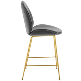 Scoop Gold Stainless Steel Leg Performance Velvet Counter Stool in Gray