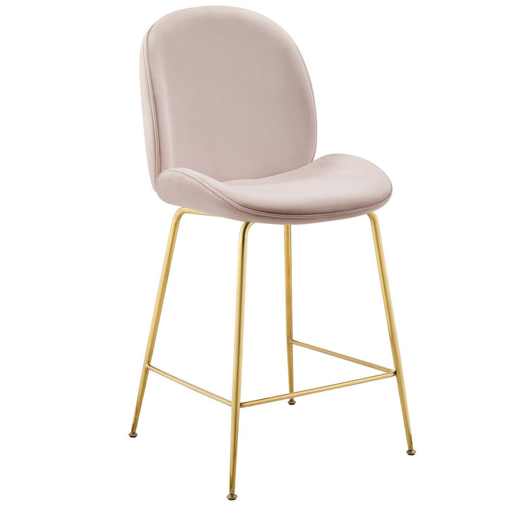 Scoop Gold Stainless Steel Leg Performance Velvet Counter Stool in Pink