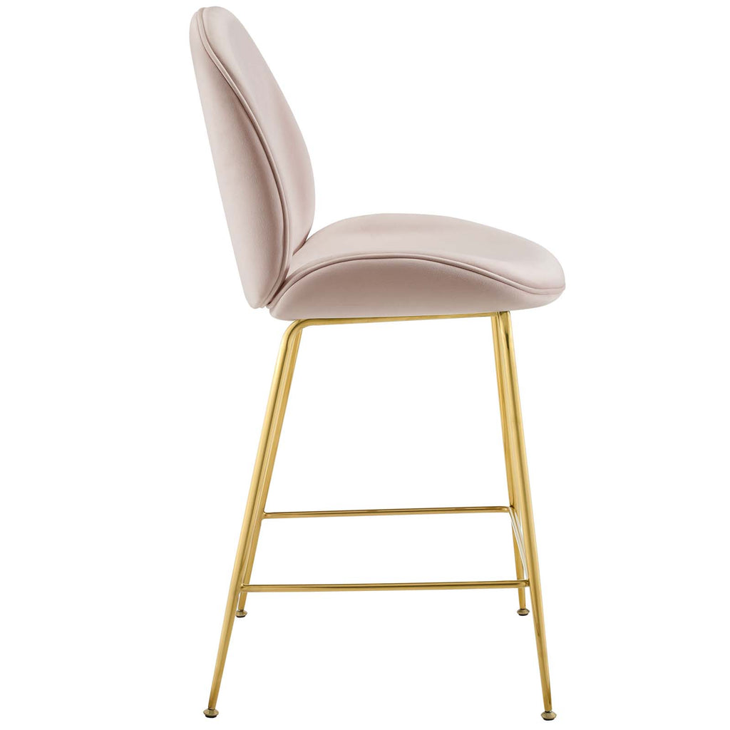 Scoop Gold Stainless Steel Leg Performance Velvet Counter Stool in Pink