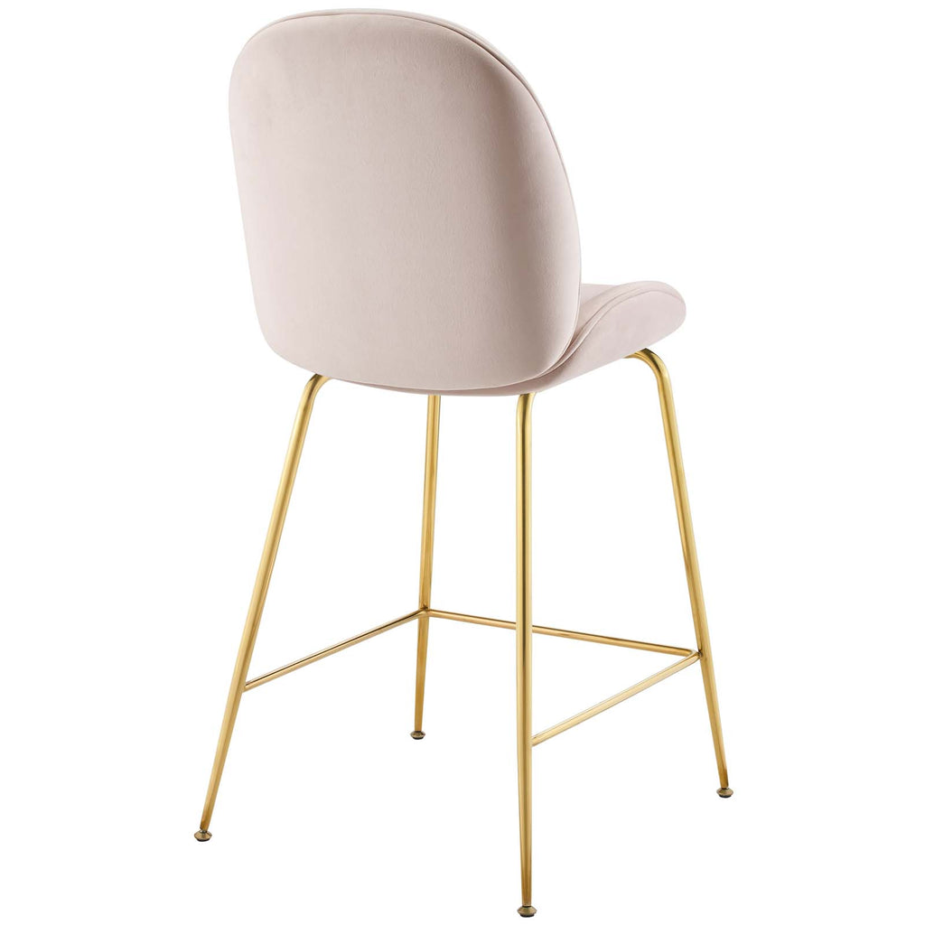 Scoop Gold Stainless Steel Leg Performance Velvet Counter Stool in Pink