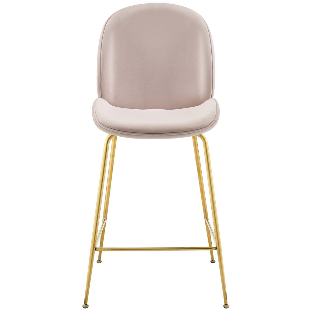 Scoop Gold Stainless Steel Leg Performance Velvet Counter Stool in Pink