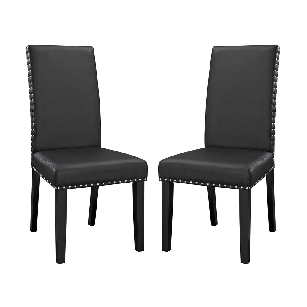 Parcel Dining Side Chair Vinyl Set of 2 in Black