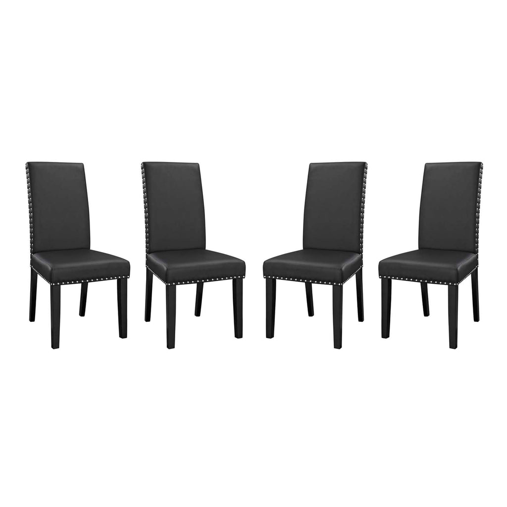 Parcel Dining Side Chair Vinyl Set of 4 in Black