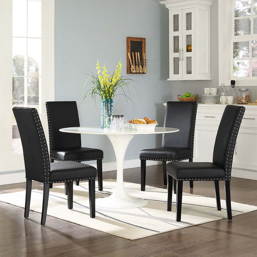 Parcel Dining Side Chair Vinyl Set of 4 in Black