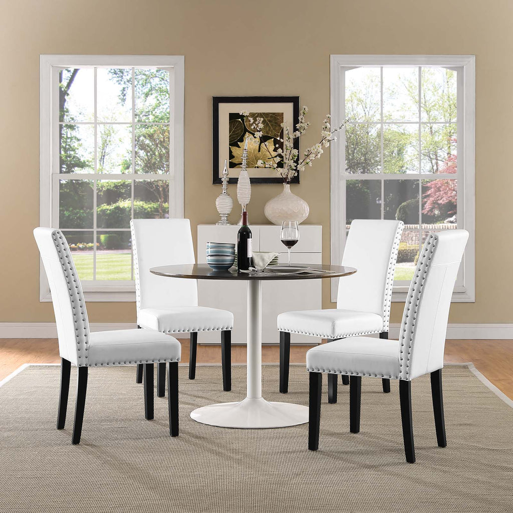 Parcel Dining Side Chair Vinyl Set of 4 in White