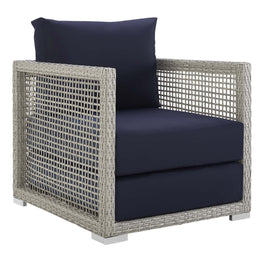 Aura 6 Piece Outdoor Patio Wicker Rattan Set in Gray Navy